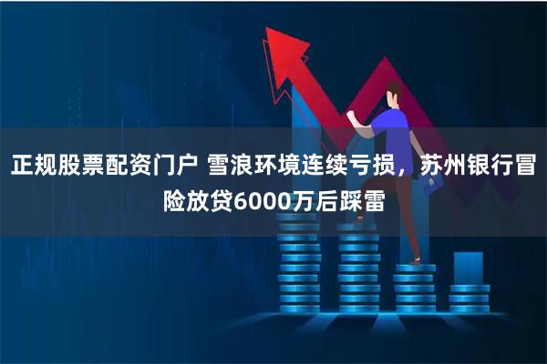 正规股票配资门户 雪浪环境连续亏损，苏州银行冒险放贷6000万后踩雷